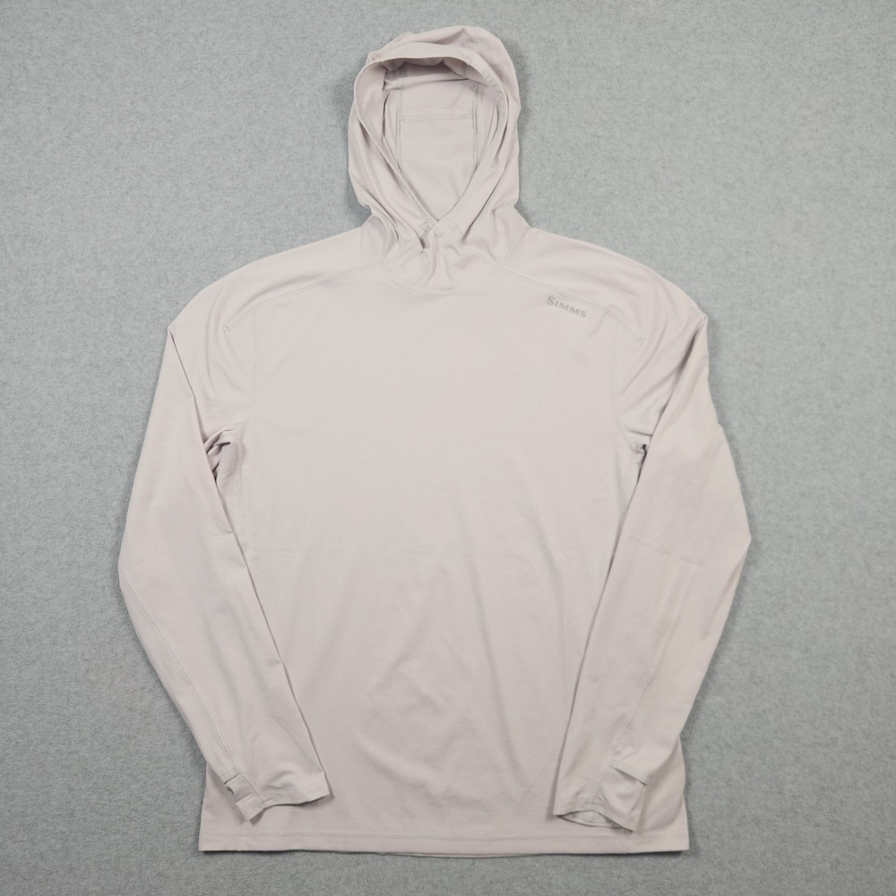 Simms Sun Hoodie Mens Medium Off White SolarFlex Cooling Fishing Shirt UPF50